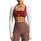Aoxjox Women's Long Sleeve Open Front Seamless Shrug Thumb Hole Crop Top Workout Cardigan