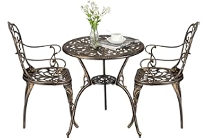 LALFPET Rust-Resistant Cast Aluminum Bistro Set - 3-Piece Outdoor Patio Table and Chairs - All-Weather Decorative Garden Furn