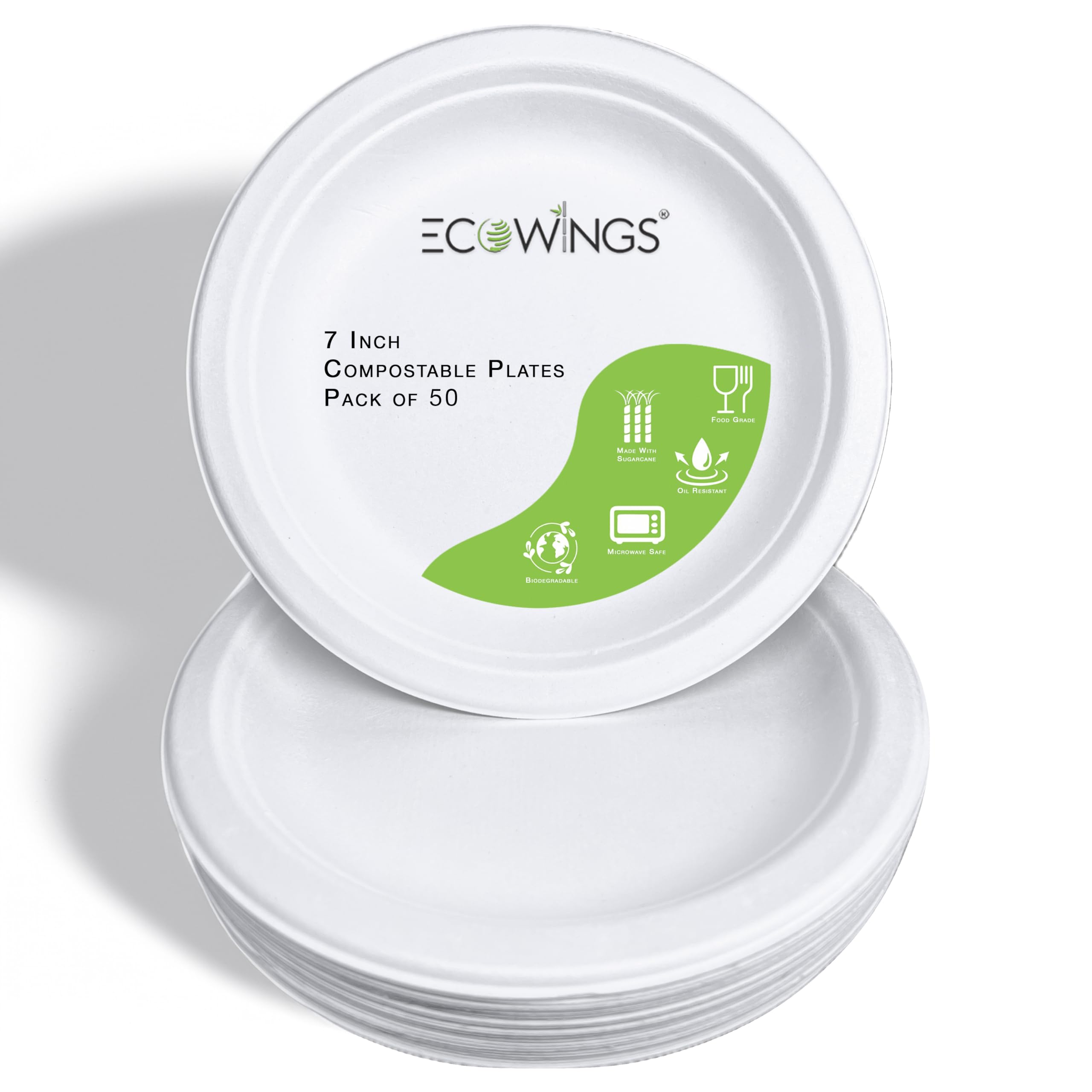 7 inch Disposable Plates, Eco-Friendly Paper Plates Made from Sugarcane Bagasse. Perfect for Appetisers & Desserts! Pack of 50 - Strong Compostable Plates