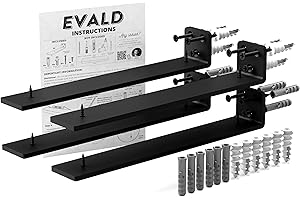 EVALD Floating Shelf Brackets | Hidden Black Carbon Steel Brackets for 10-inch Board (9 1/4" True Size) Kitchen, Nursery | Minimalist Design for Fireplace Mantel, Bookshelves, Bar Wall Shelves 4 Pack