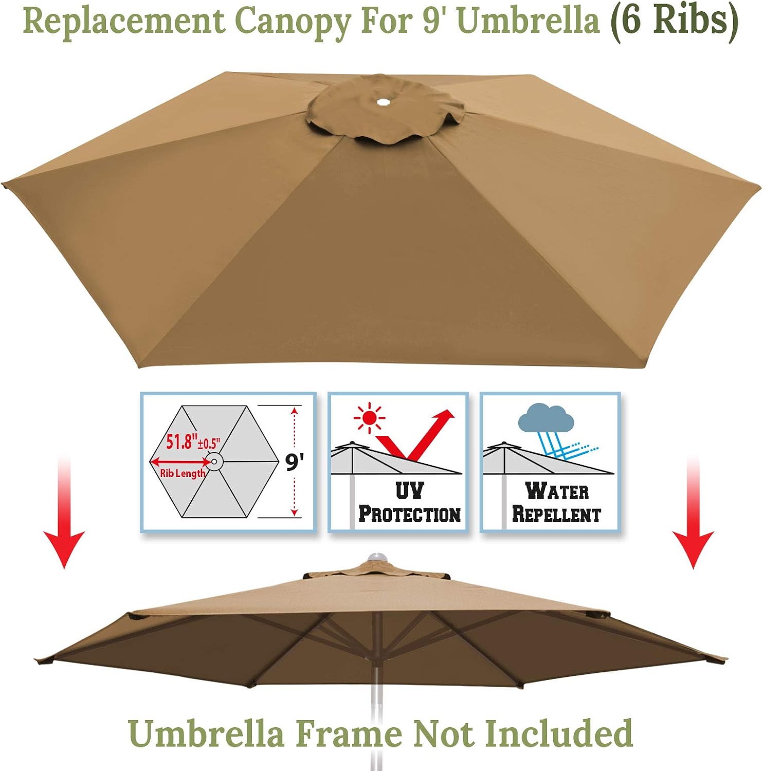 Umbrella Cover Canopy 9ft 6 Rib Patio Replacement Top Outdoor Tan Amazon Co Uk Garden Outdoors