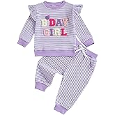 Kayotuas Toddler Baby Girl Birthday Outfit BDAY Girl Sweatshirt Ruffle Pullover Sweater Joggers Pants Set Fall Winter Clothes