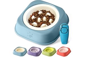 AXIIJGL Slow Feeder Dog Bowls Ceramic Puppy Feeding Bowl for Small Dogs Cat Slow Feeder Bowl Protecting Cat and Dog Whiskers Preventing Choking with 2-in-1 Multifunctional Training Whistle