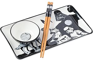 Silver Buffalo Star Wars Boxed Ceramic Sushi Set Featuring Darth Vader, Death Star, at-at, and Stormtroopers, 3 Piece Set