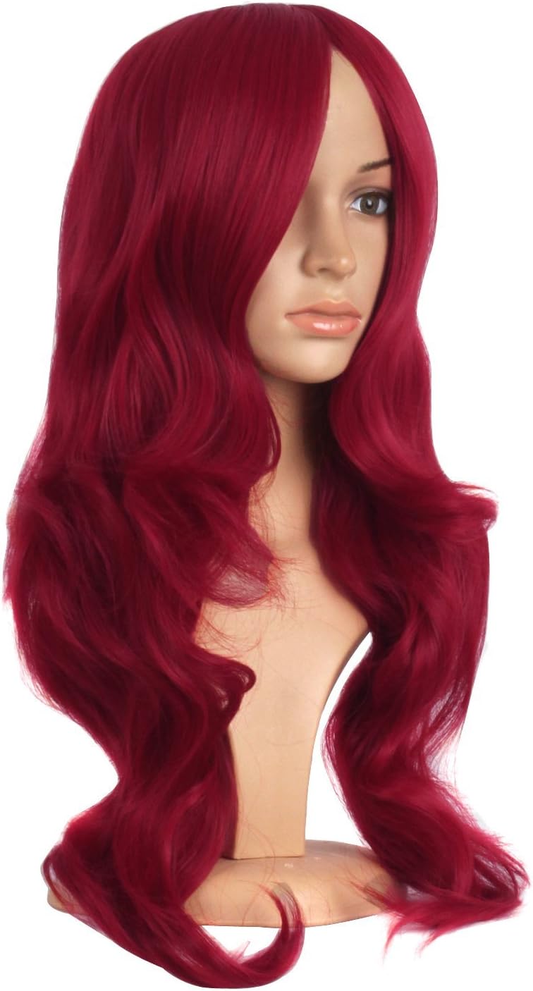 MapofBeauty 24 Inch/60 cm Charming Synthetic Long Wavy Women Party Anime Cosplay Wig (Blood Red), 24 inch (Pack of 1) - Image 3