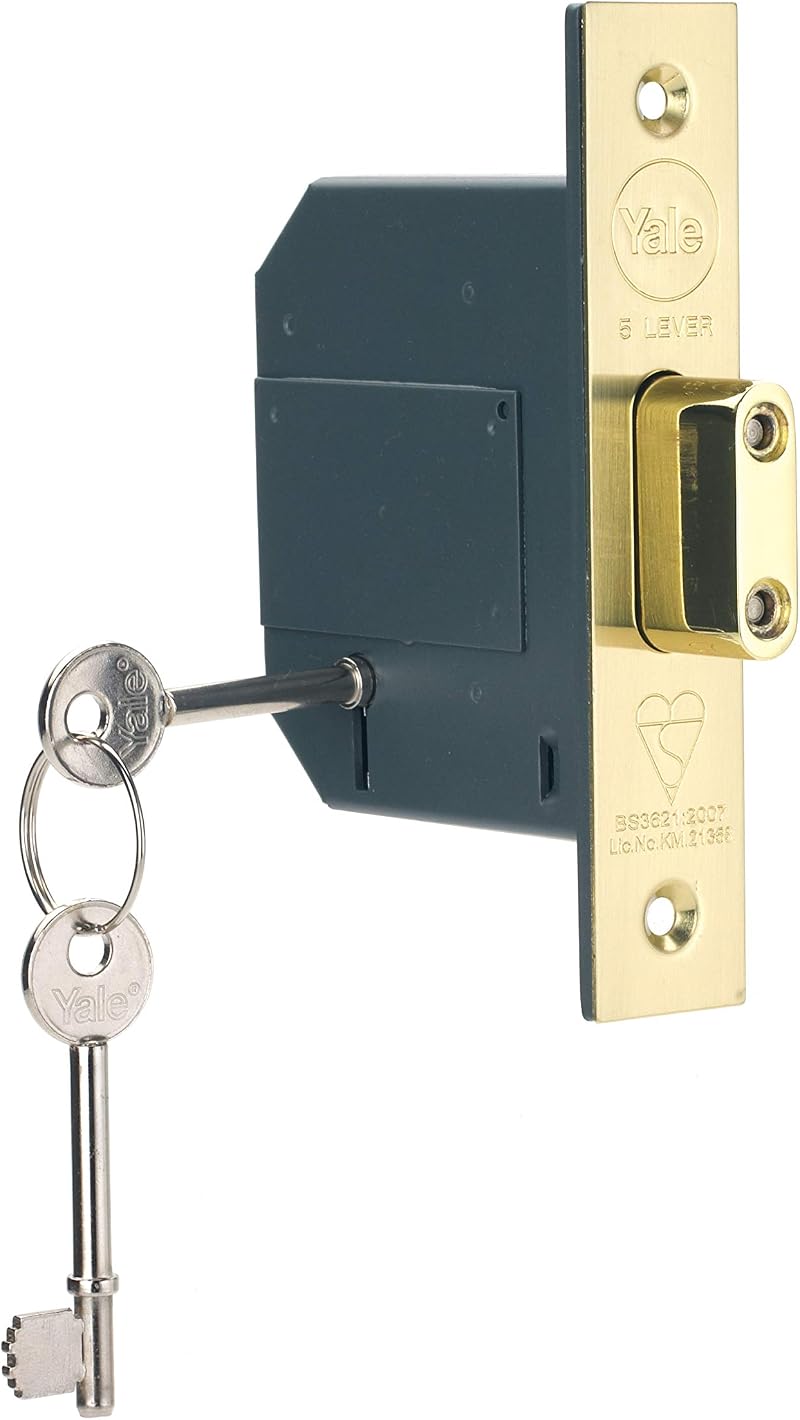 Yale 5 Lever Mortice Deadlock BS3621 Visi Pack Brass 2.5 inch backset