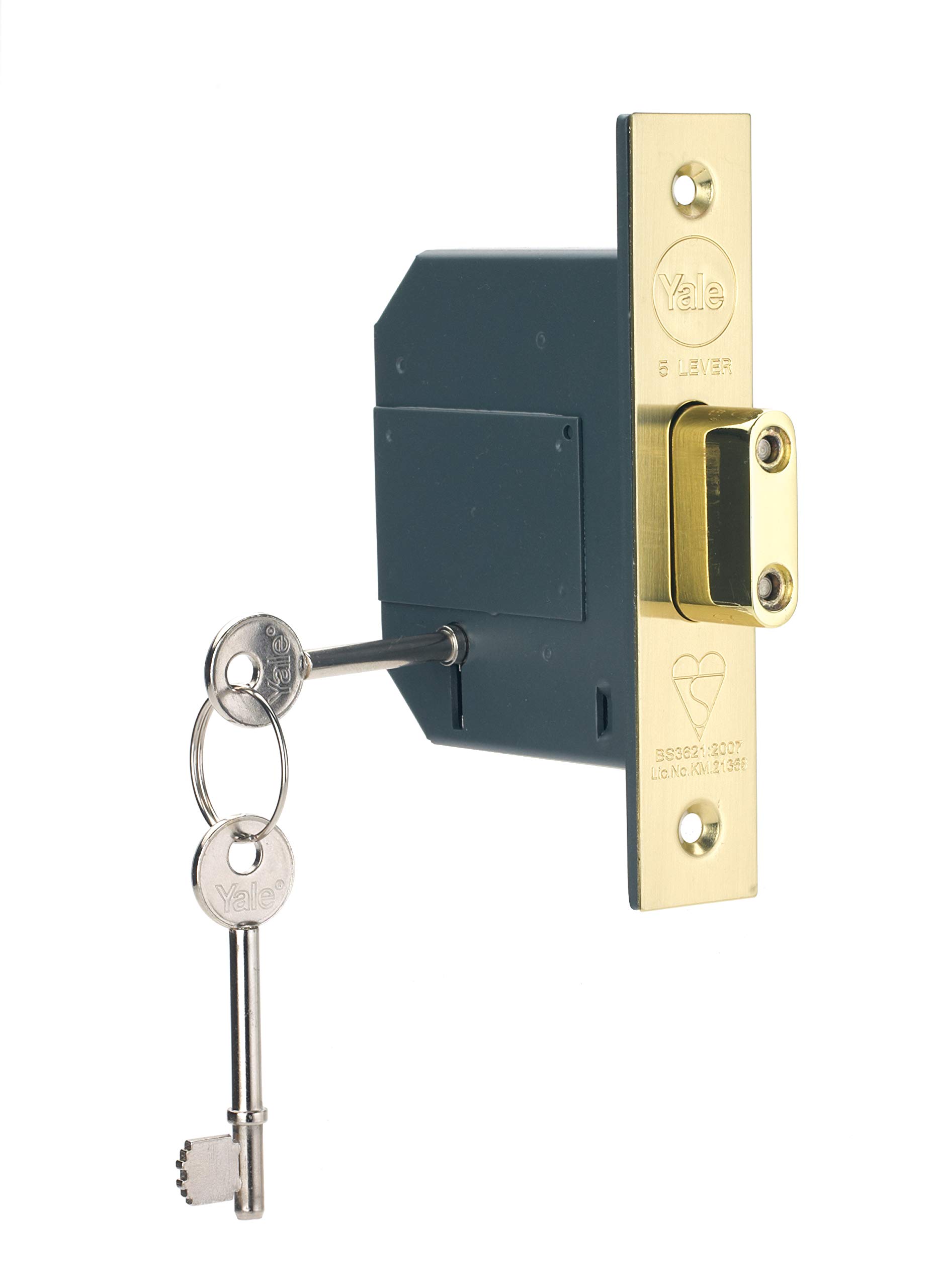 Yale B-BSDL-2.5-PB British Standard 5 Lever Mortice Deadlock, Boxed, Suitable for External Doors, Brass Finish, 2.5 Inch/64 mm