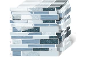 MOONFUN 10 Sheet Peel and Stick Backsplash Tiles, 12 X 12 Inch Blue Self Adhesive Tile Sticker for Backsplash Kitchen,Bathroom