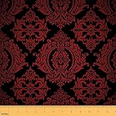 Feelyou Adults Red Vintage Damask Floral Fabric by The Yard Oriental Antique Decorative Waterproof 3 Yards Gothic Bohemia Boho Flower Upholstery Fabric for Chairs Bohemian Exotic