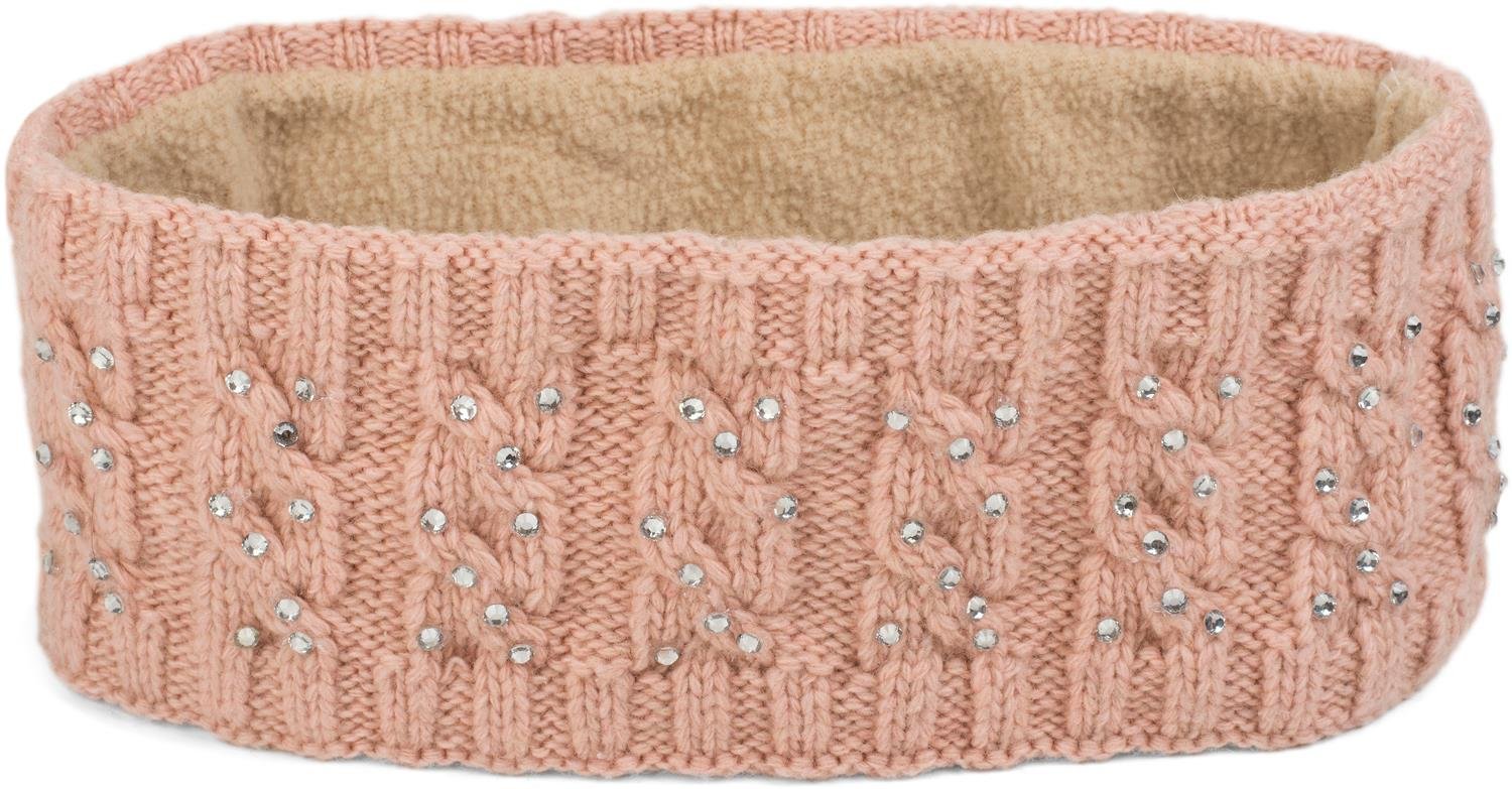 styleBREAKER Women Browband with plait pattern and rhinestones, soft fleece lining, hair band, headband 04026001, color:Rose