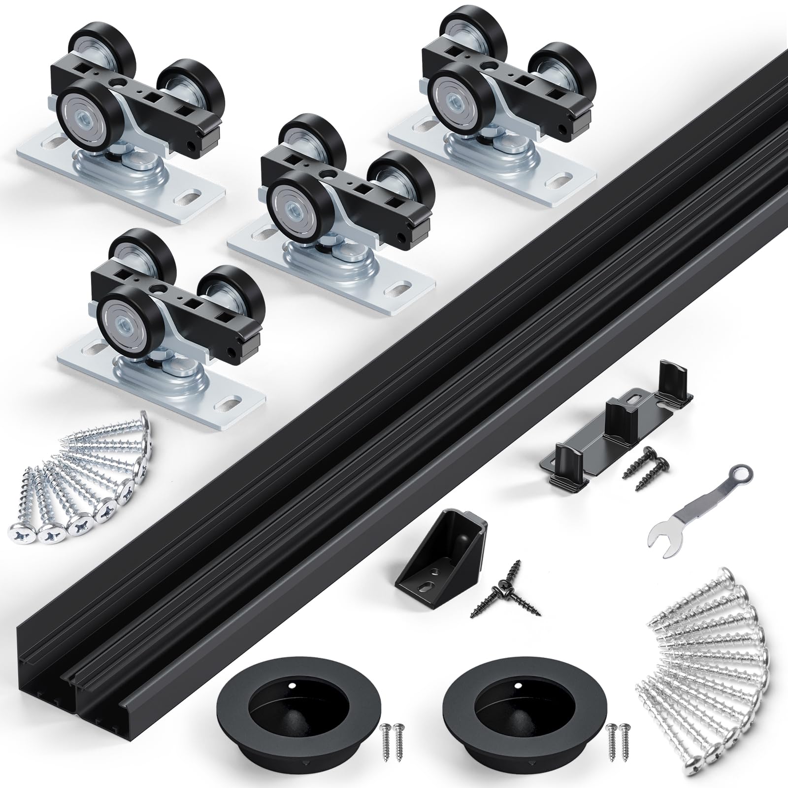Photo 1 of SMARTSTANDARD 72"/6FT Ceiling Mount Bypass Sliding Door Hardware Kit for Cabinet Closet, Double Pocket Doors Hardware with Finger Pull, Smoothly and Quietly, Fit 36.5" Wide Door Panel, No Door, Black