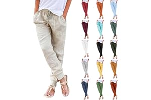 Lainuyoah Linen Pants For Women 2025 Petite Summer Drawstring Elastic High Waist Comfy 2025 Lounge Vacation Tapered Trousers