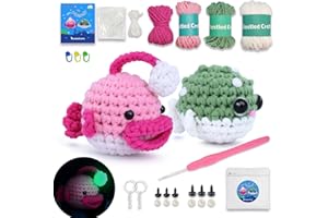 MINTION Crochet Kit for Beginners, Crochet Starter Kits for Kids and Adults Amigurumi Craft Knitting Crochet Animals Kits with Step-by-Step Video Tutorials (AnglerPuff)