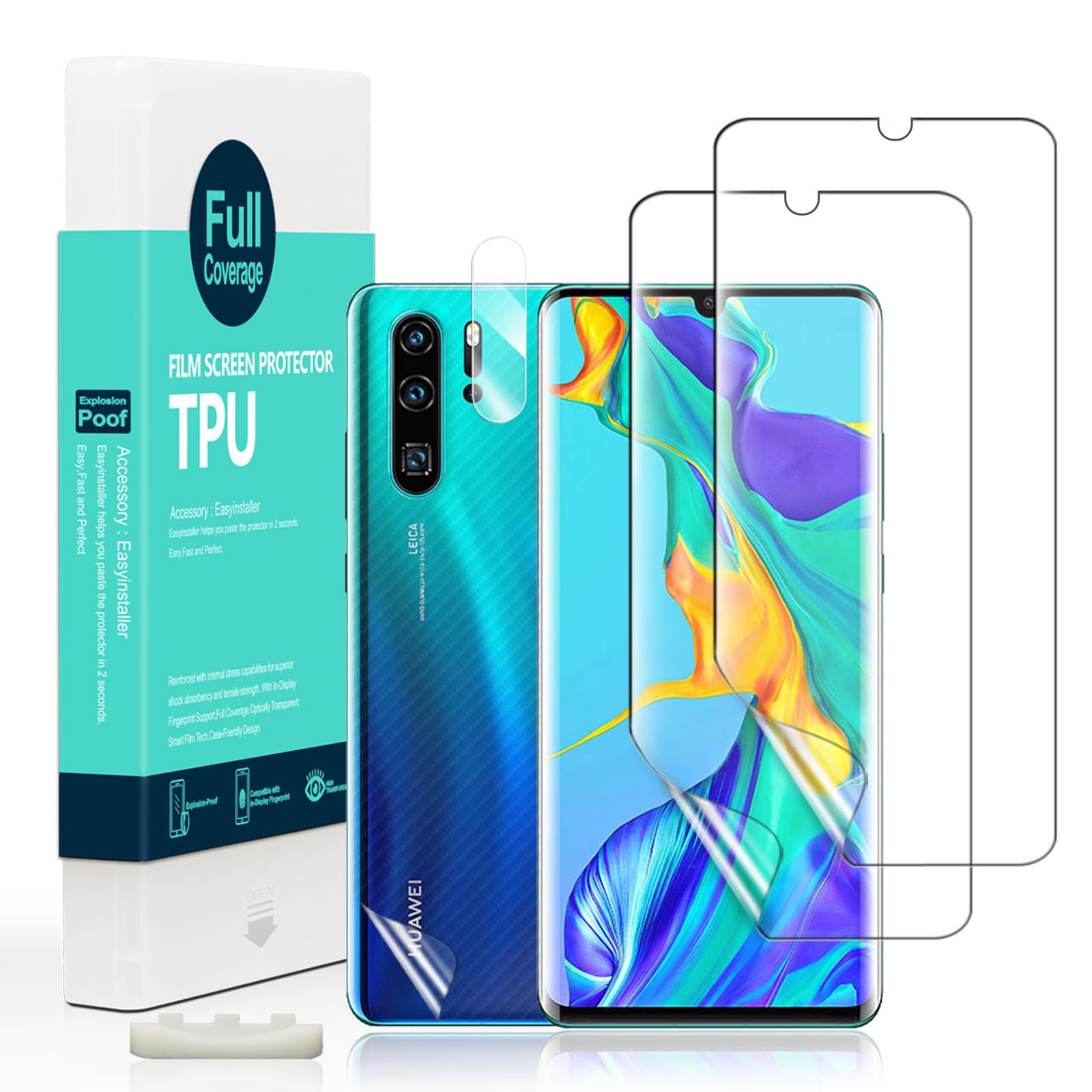 Ibywind Screen Protector For Huawei P30 Pro,with 2Pcs Flexible TPU Film,1Pc Camera Lens Protector,1Pc Backing Carbon Fiber Film [Fingerprint Reader,Easy to install]
