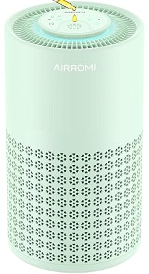 AIRROMI Air Purifier for Bedroom with HEPA 3-in-1 Filter, Pet Air Purifier for Home Cat Pee Smell, Covers Upto 990 Ft², Quiet 360°intake Air Cleaner for pet hair,allergies,Dust,Smoke A2001 Green