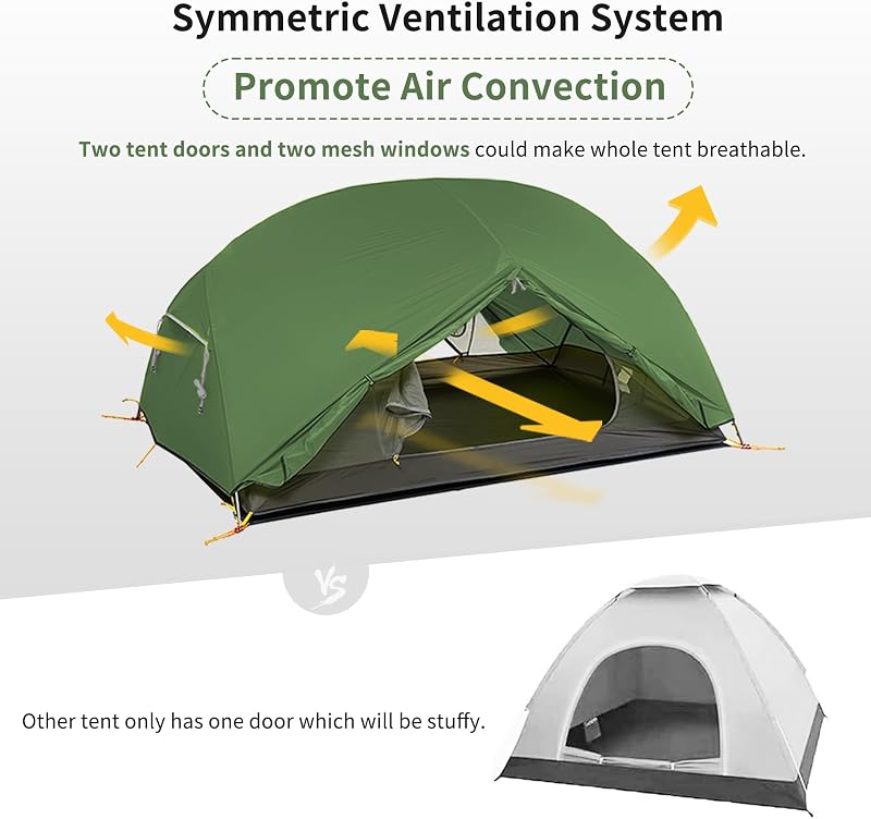 Mongar Tenda da Campeggio 3 Stagioni 2 posti Tenda Ultraleggera Silicone 210T Escursioni e Campeggio (210T Verde Foresta)