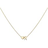 Glimmerst Initial Heart Necklace 18K Gold Plated Stainless Steel Tiny Heart Letter Necklace Personalized Monogram Name Necklace for Women