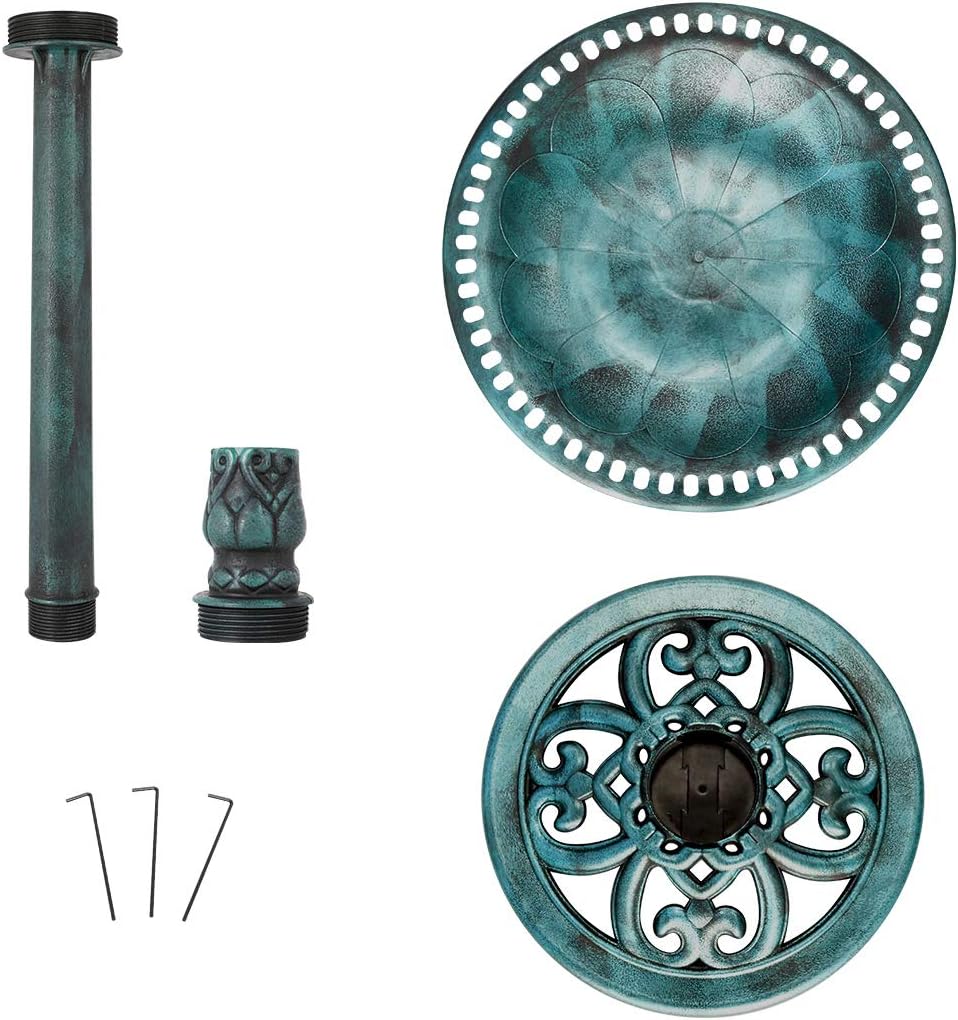 VIVOHOME Polyresin Antique Outdoor Green Garden Bird Bath and Solar Powered Round Pond Fountain Combo Set: Home & Kitchen