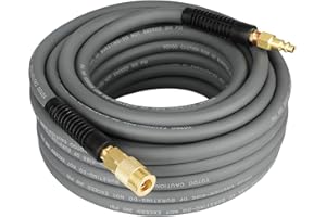 YOTOO Hybrid Air Hose 3/8-Inch by 50-Feet 300 PSI Heavy Duty, Lightweight, Kink Resistant, All-Weather Flexibility with 1/4-Inch Industrial Quick Coupler Fittings, Bend Restrictors, Gray