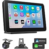 7" Wireless CarPlay Car Stereo – Portable HD Touchscreen with 2K Dash Cam, Apple CarPlay & Android Auto, 1080P Backup Camera, GPS Navigation, Bluetooth, Mirror Link, Plug & Play for Trucks SUVs RVs