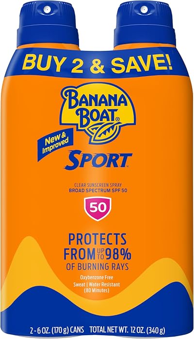 Banana Boat Sport Ultra SPF 50 Spray Twin Pack 6oz Each Oxybenzone Free Water