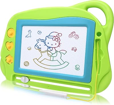 AiTuiTui Travel Size Magnetic Doodle Board with 3 Stamps Green