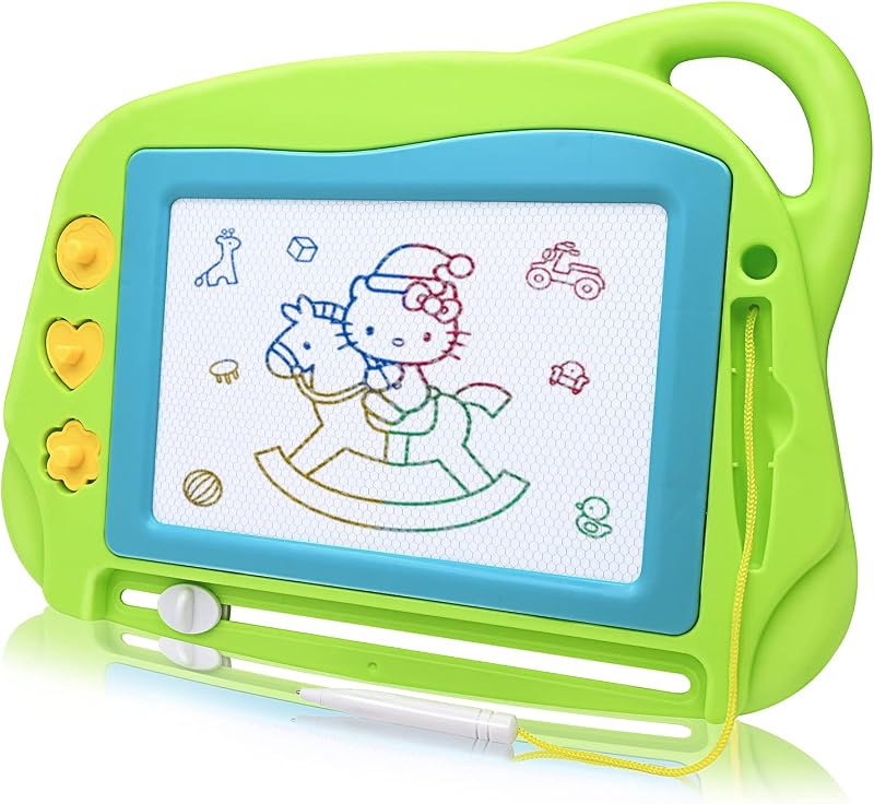 AiTuiTui Travel Size Magnetic Doodle Board with 3 Stamps Green