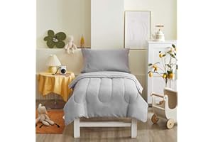 UOZZI BEDDING 4 Pieces Toddler Bedding Set Ultra Soft and Breathable Toddler Sheet Set - Includes Comforter, Flat Sheet, Fitted Sheet and Pillowcase - Gray