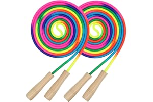 ACEONE 16 FT Long Jump Rope for Kids, 2 Pack Adjustable Double Dutch Skipping Rope with Wooden Handle, Multiplayer Rainbow Jumping Rope for Outdoor Fun, School Sport, Party Game