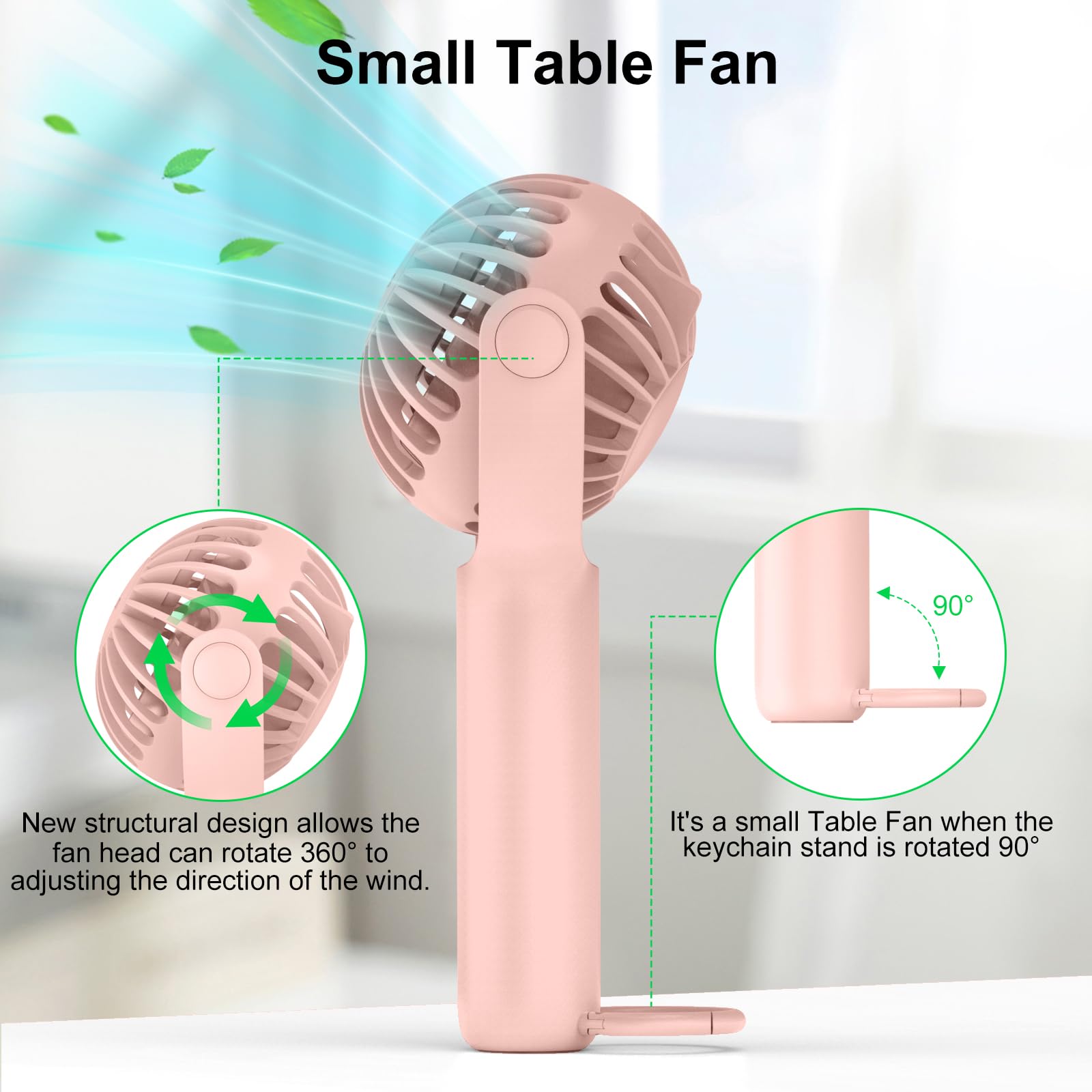 2 IN 1 Portable Handheld Mini Fan,Powerful Cooling,Personal Small Hand held Quiet Fan,Adjustable Desk Fan,Beach Travel Neck Fan,USB Rechargeable, Birthday Gifts for Women Mom(Pink)