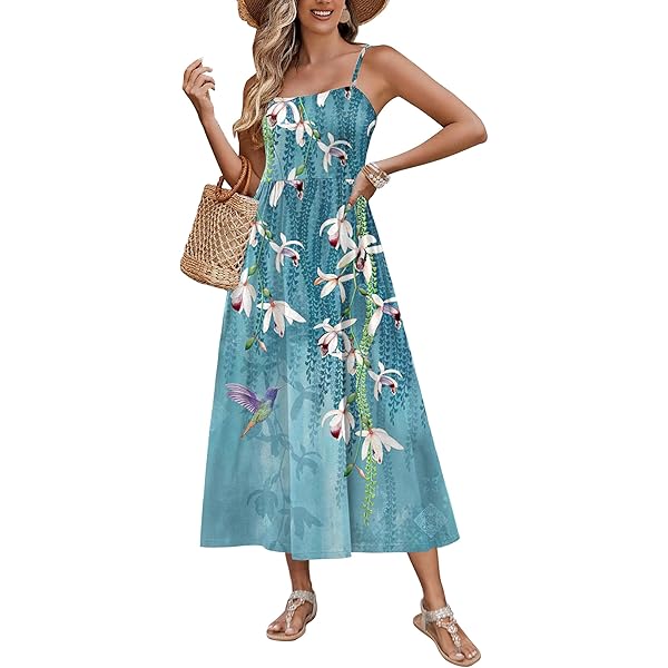 Zeagoo Women's Summer Floral Dress - V Neck Sleeveless Boho Beach Sundress With Pockets