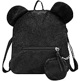 WisePoint Bear-Shaped Women Backpack Purse, Corduroy Mini Backpack Purse Small Backpack for Women Girls, Small Backpack Purse (black)