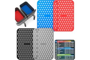 LOTTELI KITCHEN Air Fryer Liners Silicone 4 Pack for Dual Basket Air Fryers - Rectangle Air Fryer Liners - 5.25 x 8” Liner for Air Fryer Basket - Reusable Silicone Non-Stick Parchment Paper Replacement