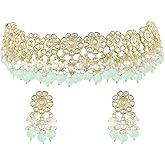 I Jewels Gold Plated Indian Wedding Bollywood Kundan & Pearl Studded Choker Necklace JewelleySet For Women (K7213)