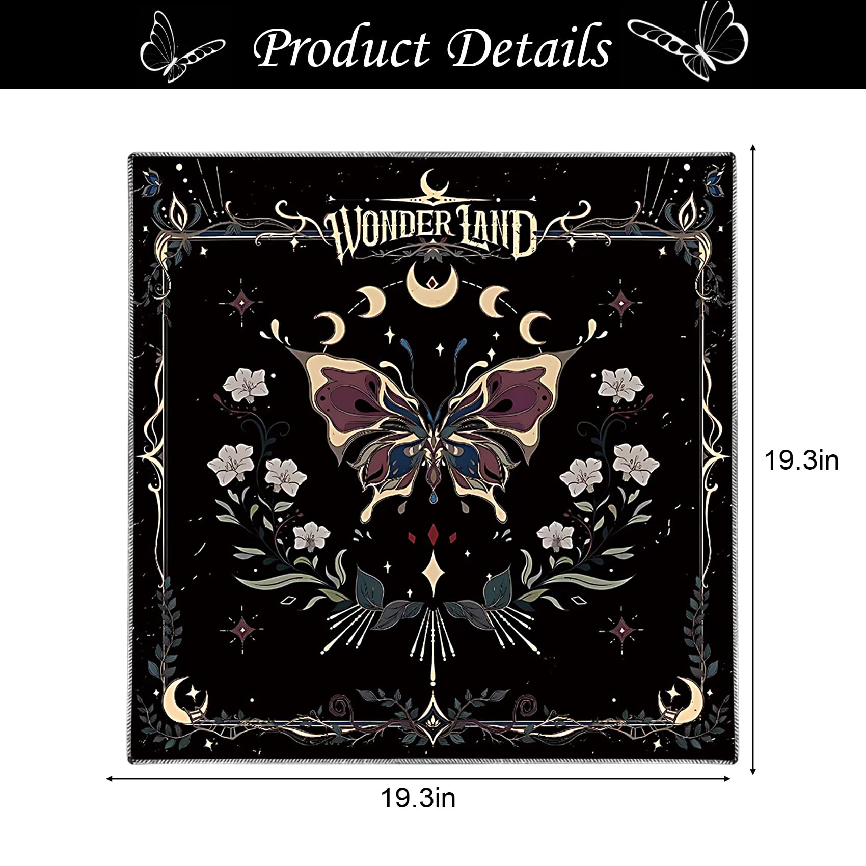 Knana Tarot Cloth Altar Cloth with Butterfly Pattern Tarot Card Mat Altar Cloth Witchcraft Tarot Cloth for Reading 23.5 X 23.5 inches