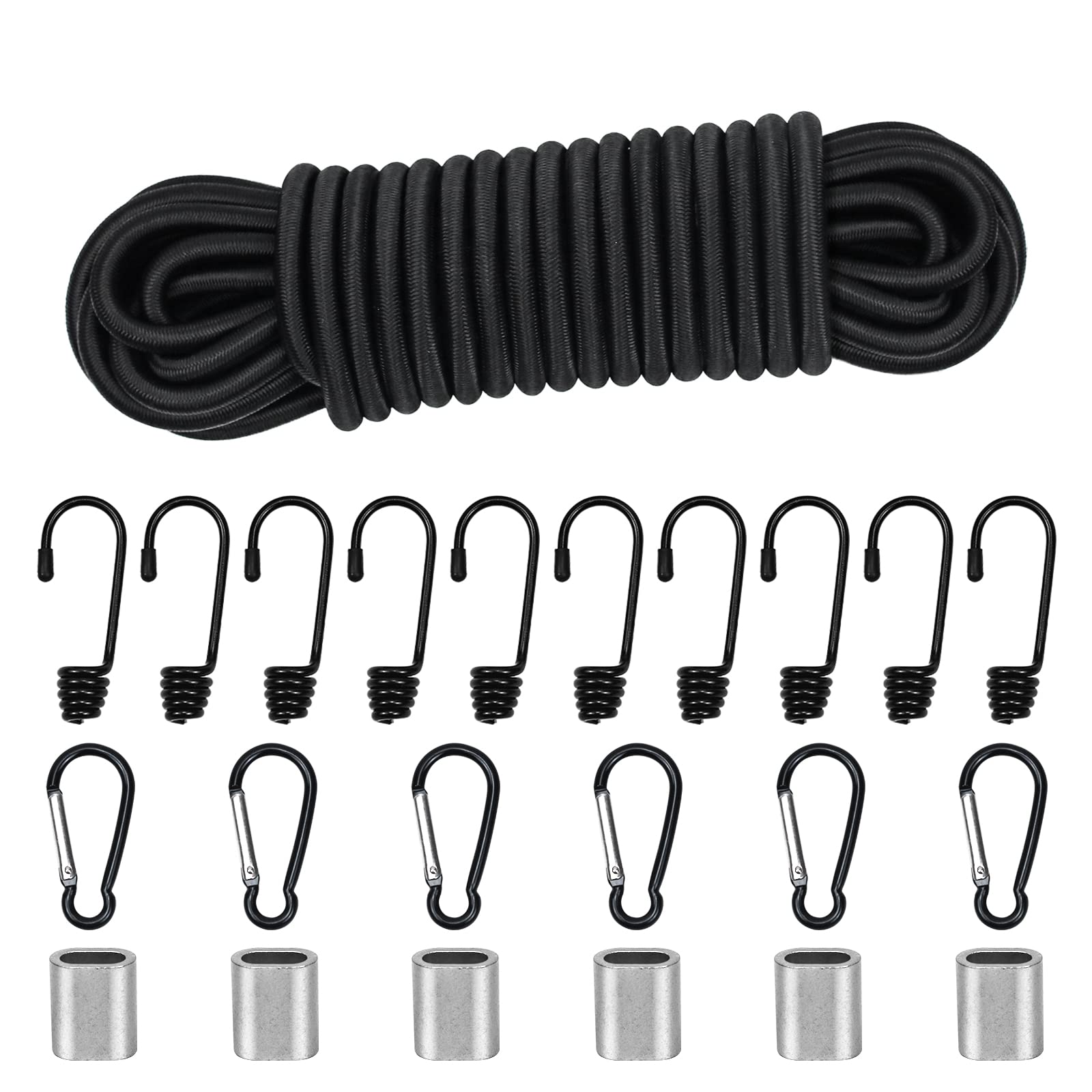 Dondeen Elastic Cord,Shock Cord Heavy Duty Elasticated Shock Cord Black Bungee Cords with Hooks and Spring Cord Lock for Caravan Cargo Craft Rack (8mm x 10M, Black) — image 1