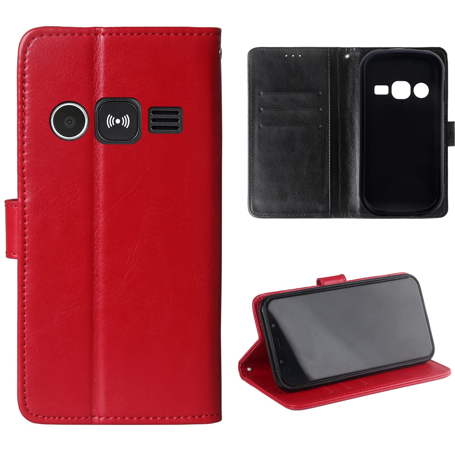 Lankashi Stand Premium Retro Business Flip Leather Case Protector Bumper For Doro 1360/1361 / 1362 2.4" TPU Silicone Protection Phone Cover Skin Folio Book Card Slot Wallet Magnetic（Red）