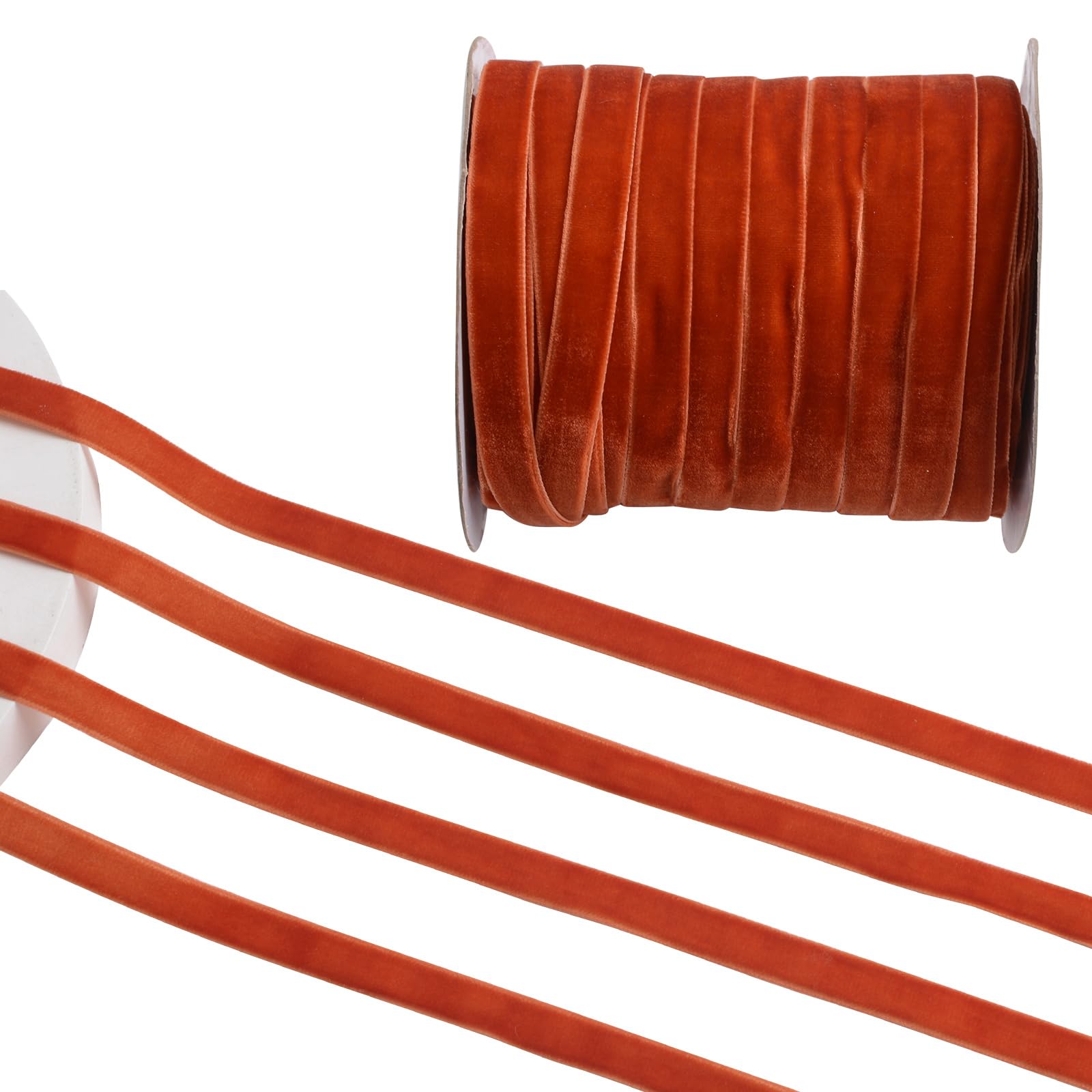 CRAFFANCY Orange Velvet Ribbon, 50 Yards Single Faced Velvet Ribbon Vintage Silk-Soft Halloween Decoration Box Wrapping Wedding Flower Bouquet — image 1