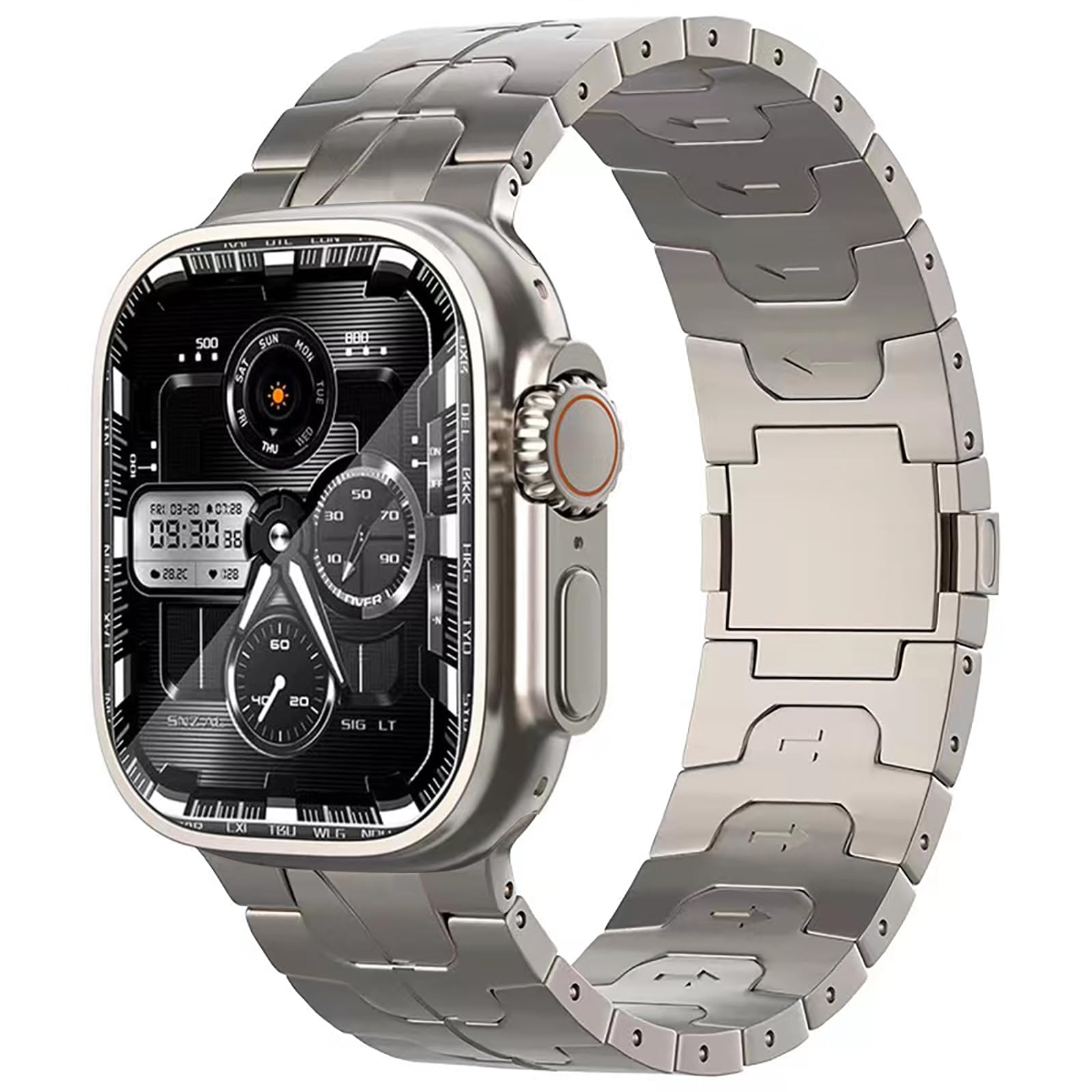 synsing Titanium Magnetic Series 10 46mm Ultra 2 Band Compatible for Apple Watch Ultra 49mm 45mm 44mm 42mm 41mm 40mm 38mm, Titanium iWatch Metal Strap - Titanium Color Matching iWatch Wristband