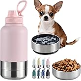 Cibaabo Insulated Dog Water Bottle 32oz Keep Water Cool with 2 Bowls | Travel Feeding &amp; Hydration | Stainless Steel Double Wall Thermos | Portable Pet Dispenser | for Dog &amp; Owner | Hiking Beach