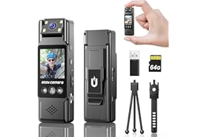 Asdraw Body Camera 4K HD Police Body Cam 128G Portable Mini Body Camera 180° Rotatable Lens 1200mAh 6H Battery, 1.3" LCD, Flash Light for Cycling, Daily Records, Delivery/Serving Jobs