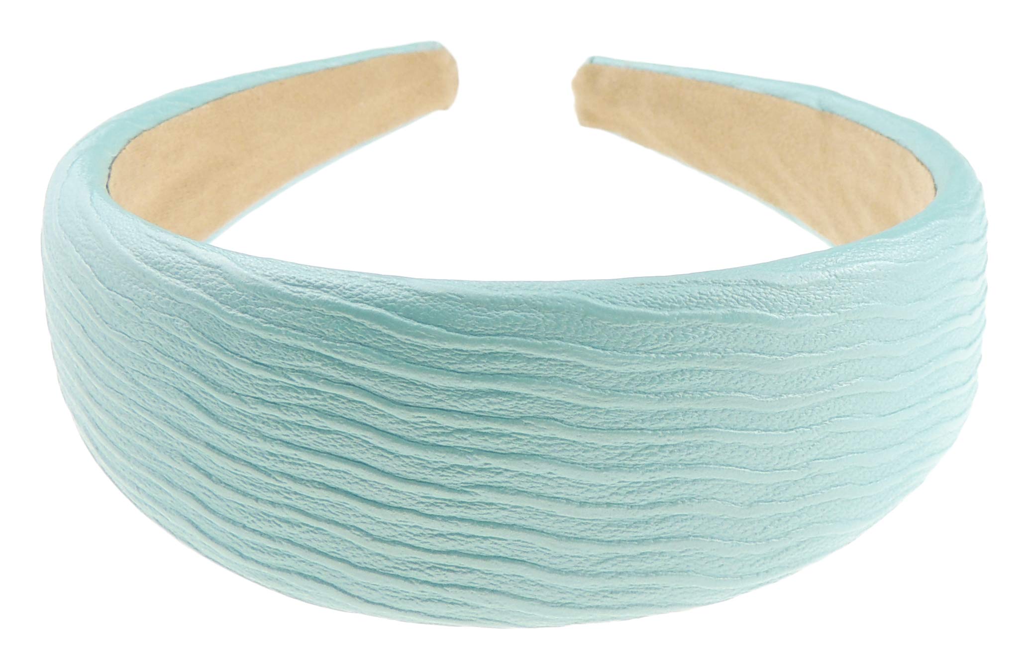 Women Slightly Padded Sponge Wide Thick Leather Look Textured Wavy Lines Summer Wedding Party Birthday Bridal Headband Alice Band Hair Accessories Hairband Christmas Birthday Bridesmaid (Turquoise)