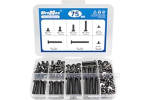 MROMAX 150Pcs (75 Pair) M5 x 6/10/15/25/35/45 Black Phillips Chicago Screws, Binding Screw Posts,Scrapbook Photo Albums Binding Screws Assorted Kit 6 Sizes for for Leather Saddles, Purses, Belt Repair