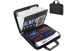 CTWWFS Important Document Organizer with Handle, Fireproof Accordion File Organizer with Zipper & Labels, 12 Pockets Expanding File Folder for Letter A4 Files, Accordion Folder for Document Storage (Black)
