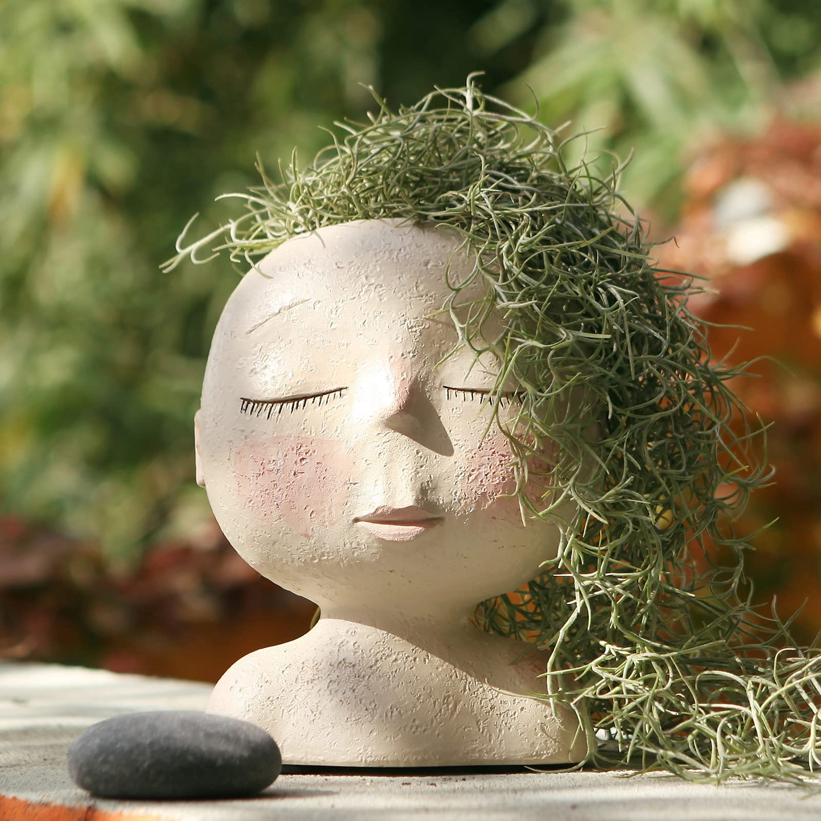 Narctoma Face Flower Pot Head Planter Pot Succulent Planter Cute Resin Cactus Planter with Drainage Hole Indoor and Outdoor