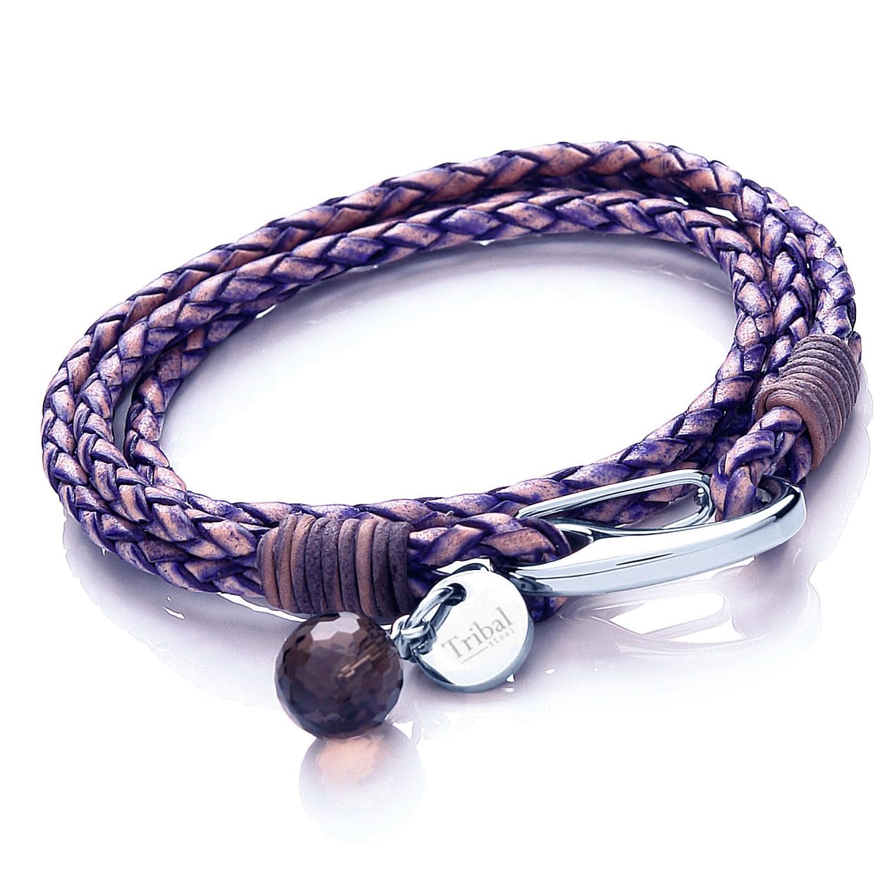 Tribal Steels. by Midhaven Violet Blue Leather Bracelet for Women - Ladies 19cm Leather Charm Bracelet with a Crystal Charm, Stainless Steel Clasp — image 1