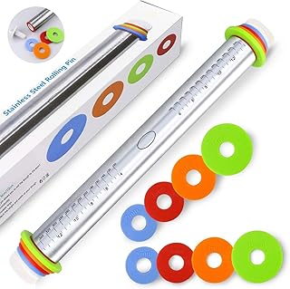 FUKTSYSM Teigroller - Edelstahl Teigroller Metall Teigroller Anti-Rost Nudelholz Perfekt Backzubehör für Fondant, Pizza, Kuchen, Nudelteig und Mürbeteig, 44 cm