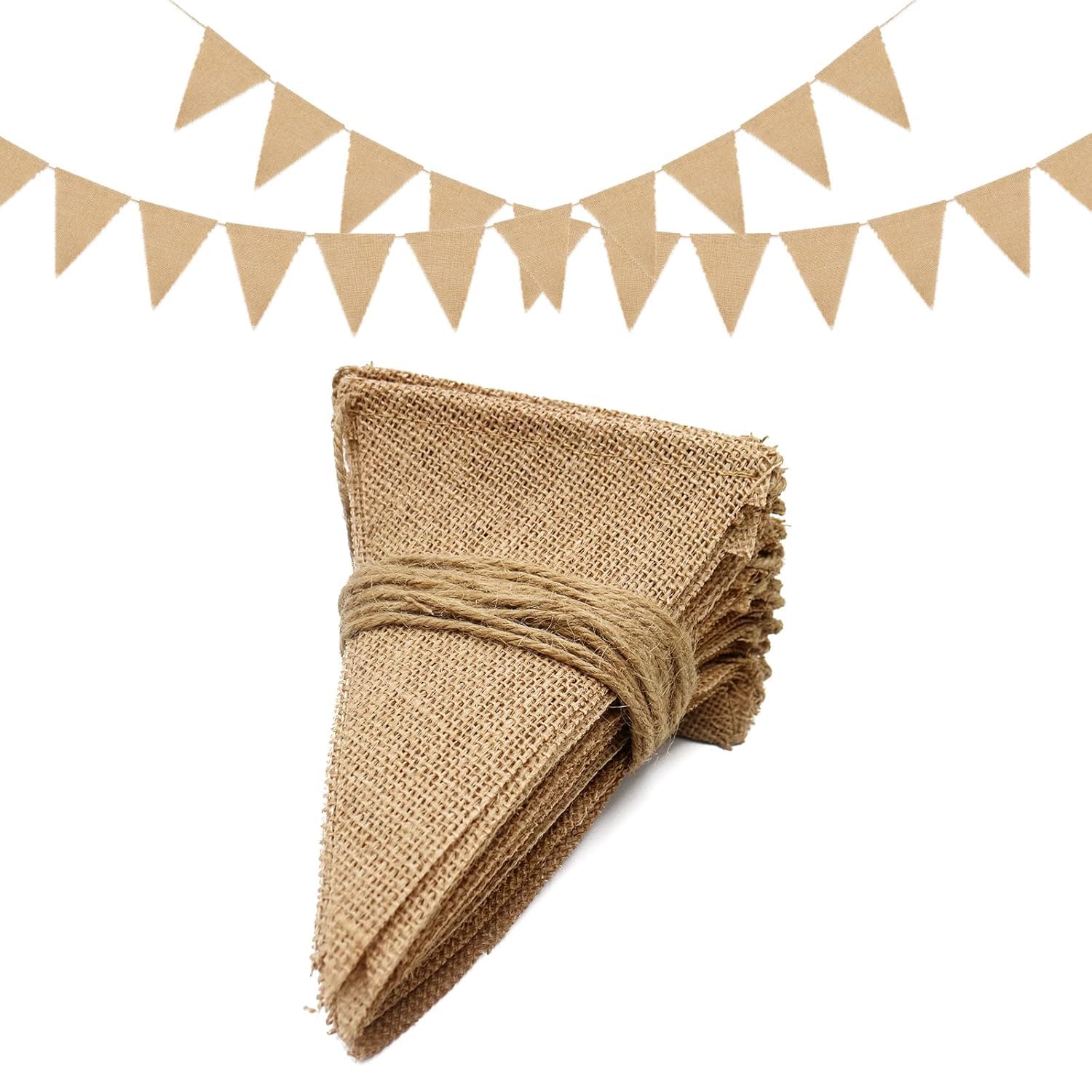 jijAcraft 2.8M Rustic Burlap Bunting Banner: 13PCS Burlap Triangle Flags Hessian Banner, 13X17CM Outdoor Linen Bunting for Wedding Favours,Baby Showers, Room or Garden Decorations