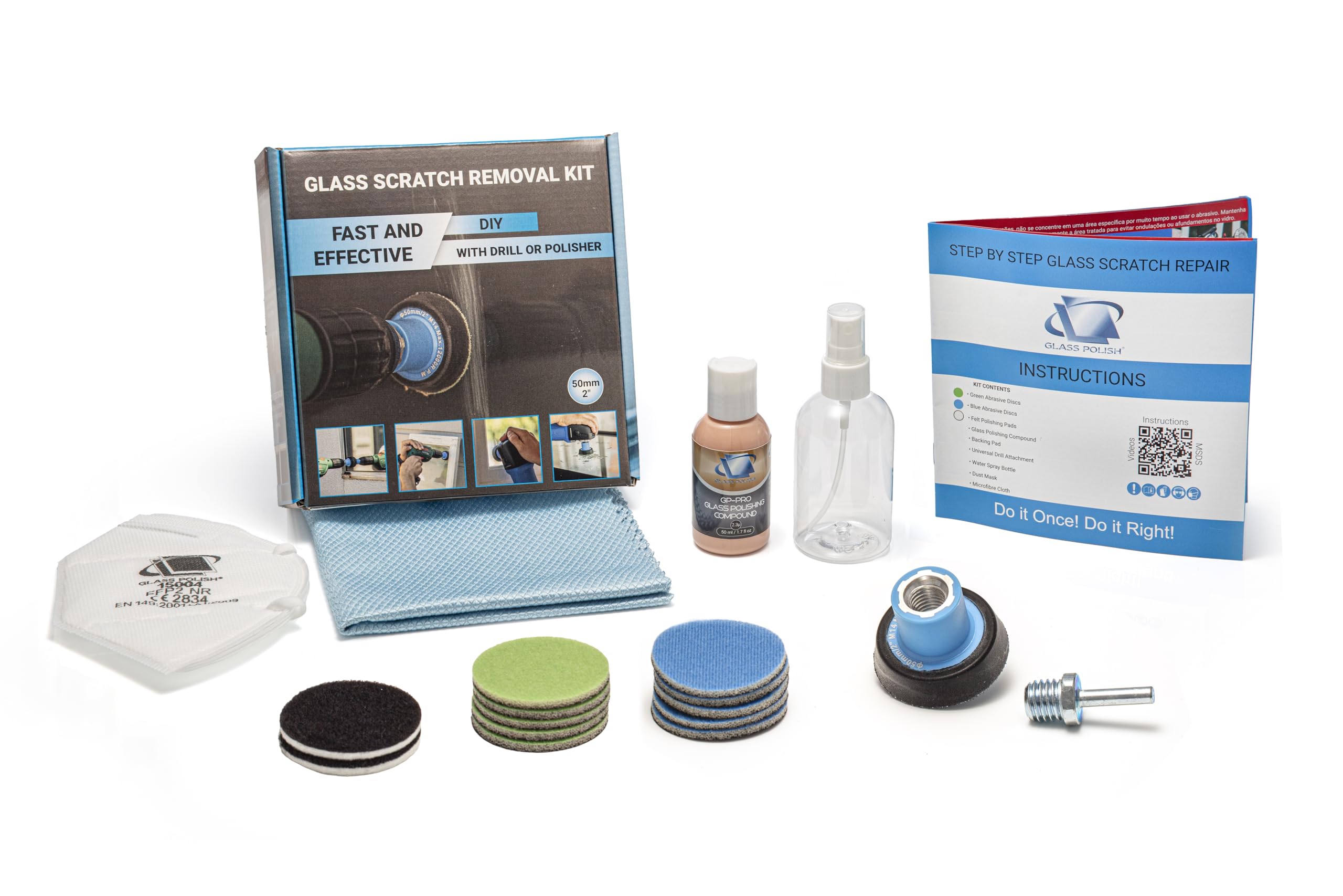 Glass Polish 50mm Glass Scratch Removal Kit for use with a Drill on all Glass Surfaces - GP28002