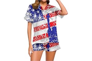 GENERIC HBDHEJL 4th of July Pajamas Set Women Two-Piece Nightwear Short Sleeve Sleepwear Soft Button Down Loungewear Pjs Set